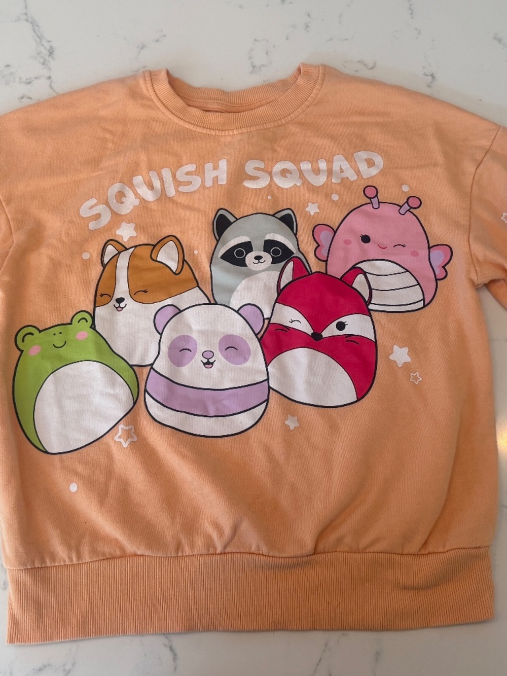 Squishmallows peach crew neck sweatshirt L (10-12) "Squish Squad" comfy cute